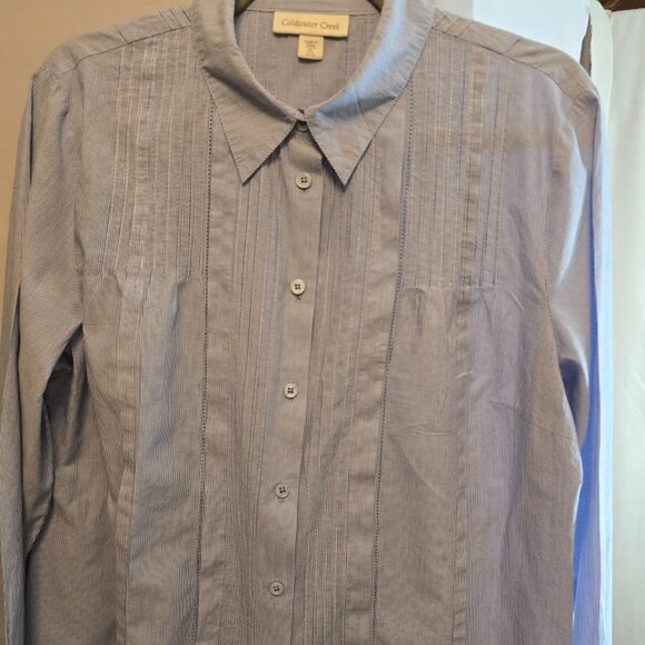 COLDWATER CREEK WOMENS BLUE WHITE LONG SLEEVE BUTTON UP TOP PETITE LARGE RELAXED - Picture 3 of 9